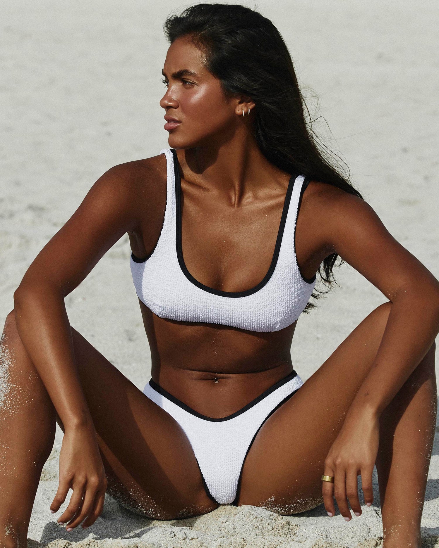 It's Now Cool Swimwear - 90s Duo Crop - White & Black Crimp